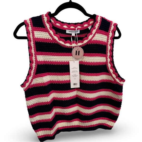 Veronica Beard Tops - Striped Pink and Black Sleeveless 100% Cotton Top, Brand New with Tags!